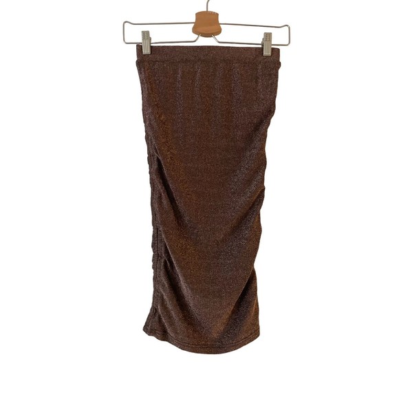 BB Dakota Dresses & Skirts - BB Dakota Steve Madden Side Hustle Ruched Skirt XS‎ Rose Gold Metallic Glitter